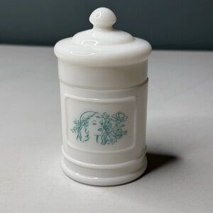 Vintage White Glass Apothecary Jar With Woman's Face - Unmarked